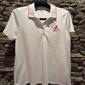 Lands' End White Polo Shirt - large - bird emblem